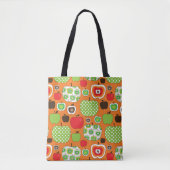 かわいいりんごのイラストレーションパターン トートバッグ (正面)