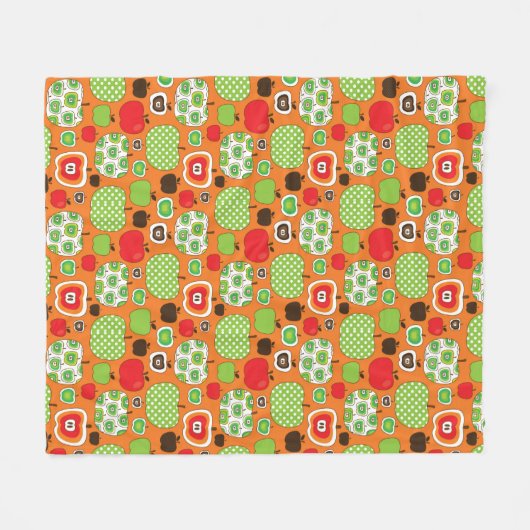 かわいいりんごのイラストレーションパターン フリースブランケット (正面(横))