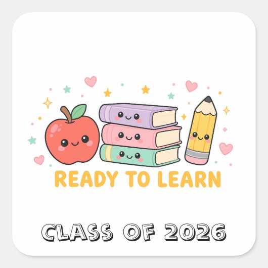 かわいいりんごの学習デザイン スクエアシール (正面)