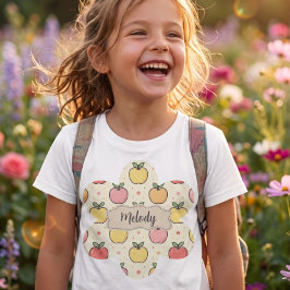 かわいいりんごの模様でバックトゥスクール Tシャツ
