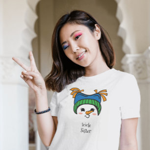 かわいいアイシクルガールシスターかわいい雪だるま顔 Tシャツ