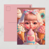 かわいいアイスを持った女の子 ポストカード (正面/裏面)