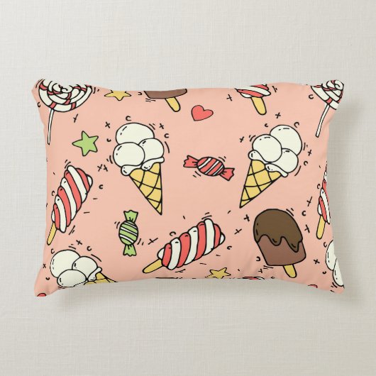 かわいいアイスクリームと棒つきキャンデー アクセントクッション (正面)
