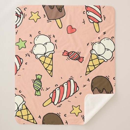 かわいいアイスクリームと棒つきキャンデー シェルパブランケット (正面)