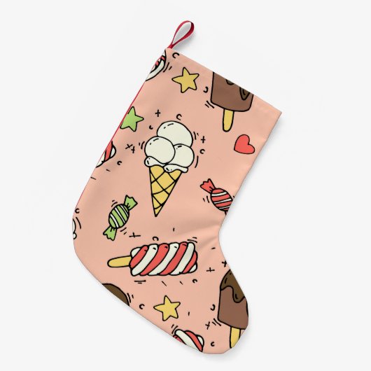 かわいいアイスクリームと棒つきキャンデー スモールクリスマスストッキング (正面 (吊り時))