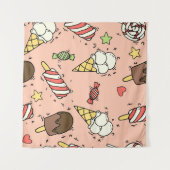 かわいいアイスクリームと棒つきキャンデー タペストリー (正面(横))