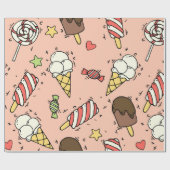 かわいいアイスクリームと棒つきキャンデー ラッピングペーパー (フラット)