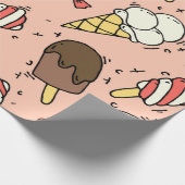 かわいいアイスクリームと棒つきキャンデー ラッピングペーパー (角)