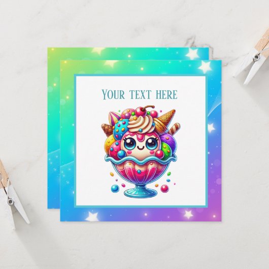 かわいいアイスクリームどんな目的のパーティー 招待状 (正面/裏面インサイチュ)