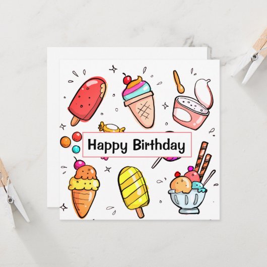 かわいいアイスクリームのイラストレーション カード (正面/裏面インサイチュ)