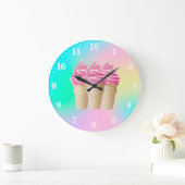 かわいいアイスクリームのデカール大時計 ラージ壁時計 (ホーム)
