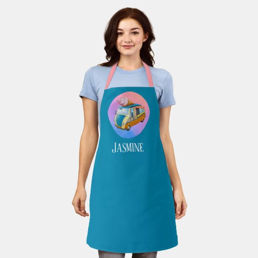 かわいいアイスクリームのベンダー名を追加 エプロン (着用した状態)