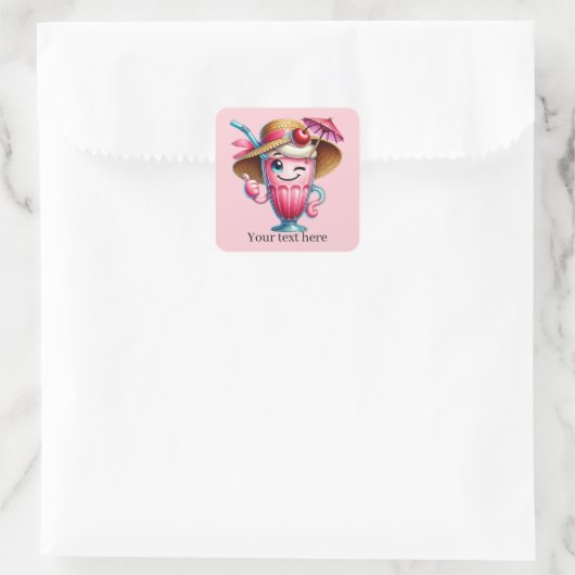 かわいいアイスクリームのミルクシェイク追加文字 スクエアシール (バッグ)