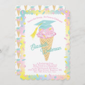 かわいいアイスクリームの卒業式パーティー 招待状 (正面/裏面)
