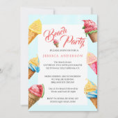 かわいいアイスクリームの夏のビーチパーティー 招待状 (正面)