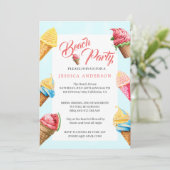 かわいいアイスクリームの夏のビーチパーティー 招待状 (スタンド正面)