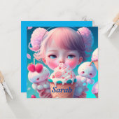 かわいいアイスクリームの女の子 カード (正面/裏面インサイチュ)