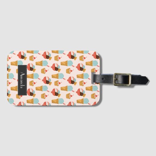 かわいいアイスクリームの落書きパターン|はあなたの名前を加えます ラゲッジタグ (正面横)