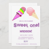 かわいいアイスクリームの虹の色のデザイン　お誕生日会への招待 招待状 (正面/裏面)