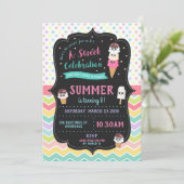 かわいいアイスクリームの誕生日のパーティの招待状の女の子 招待状 (スタンド正面)