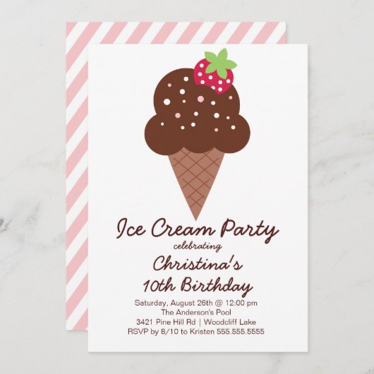 かわいいアイスクリームの誕生日のパーティの招待状 招待状 (正面/裏面)