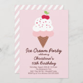 かわいいアイスクリームの誕生日パーティー招待状 招待状 (正面/裏面)