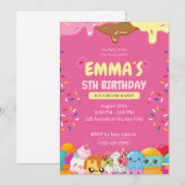 かわいいアイスクリームの誕生日パーティー招待状 招待状 (正面/裏面)