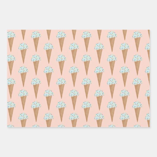 かわいいアイスクリームを撒モダンくカラフルる青 ラッピングペーパーシート (正面3)