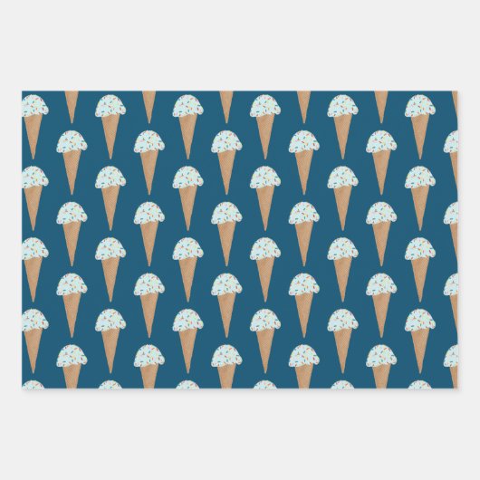かわいいアイスクリームを撒モダンくカラフルる青 ラッピングペーパーシート (正面2)