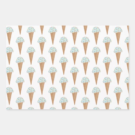 かわいいアイスクリームを撒モダンくカラフルる青 ラッピングペーパーシート (正面)