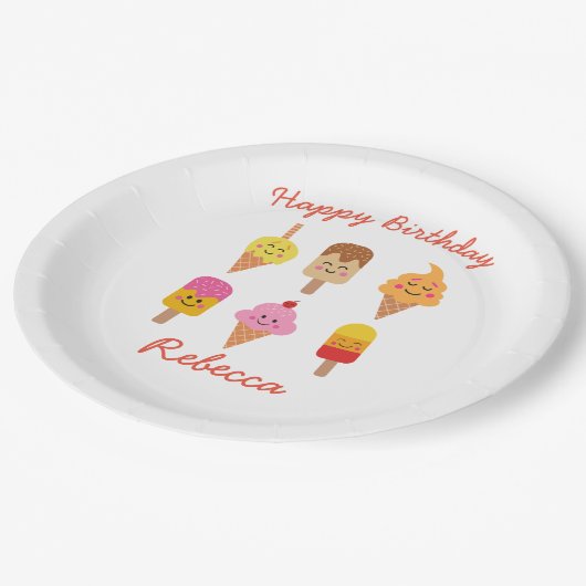 かわいいアイスクリームアンドポップシクル誕生日 ペーパープレート (アングル)