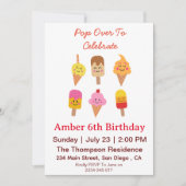 かわいいアイスクリームアンドポピックスバースデーパーティー 招待状 (正面)