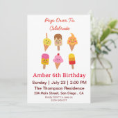 かわいいアイスクリームアンドポピックスバースデーパーティー 招待状 (スタンド正面)