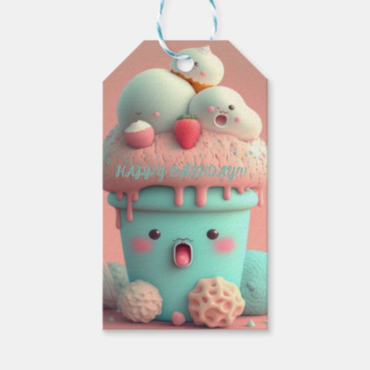 かわいいアイスクリームカップ ギフトタグ (正面)