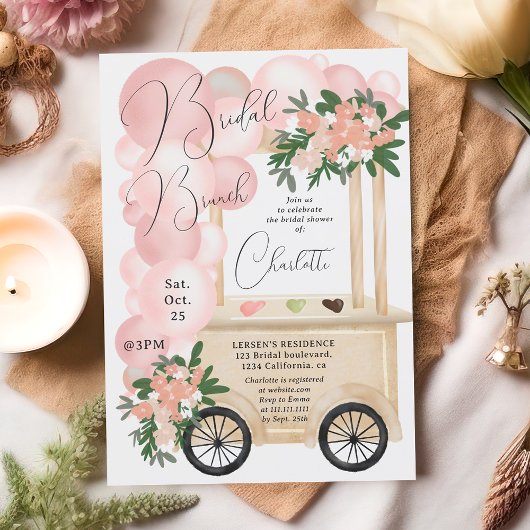 かわいいアイスクリームカートのピンク色のバルーンブライダルシャワー 招待状