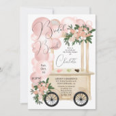 かわいいアイスクリームカートのピンク色のバルーンブライダルシャワー 招待状 (正面)