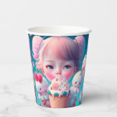 かわいいアイスクリームガールスクエア紙コースター 紙コップ (裏面)