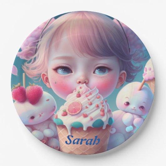 かわいいアイスクリームガール紙プレート ペーパープレート (正面)