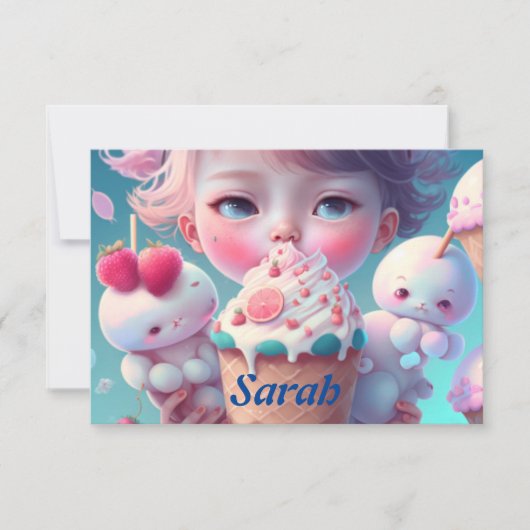 かわいいアイスクリームガール サンキューカード (正面)