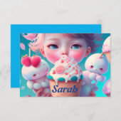 かわいいアイスクリームガール サンキューカード (正面/裏面)