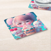 かわいいアイスクリームガール スクエアペーパーコースター (アングル)