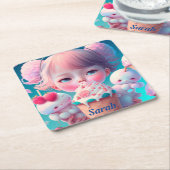 かわいいアイスクリームガール スクエアペーパーコースター (アングル)