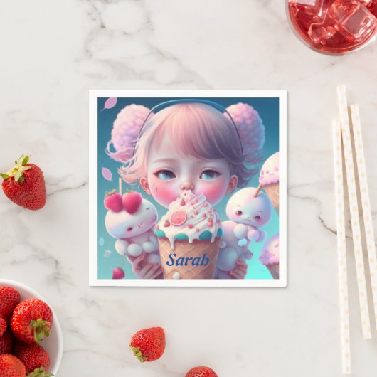 かわいいアイスクリームガール スタンダードカクテルナプキン (インサイチュ)