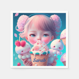 かわいいアイスクリームガール スタンダードカクテルナプキン