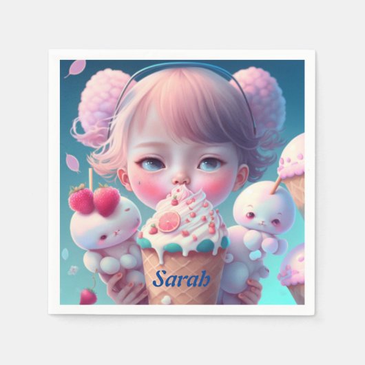 かわいいアイスクリームガール スタンダードカクテルナプキン (正面)