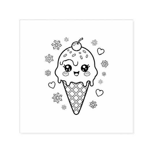 かわいいアイスクリームコーンのぬりえ セルフインキングスタンプ (デザイン)