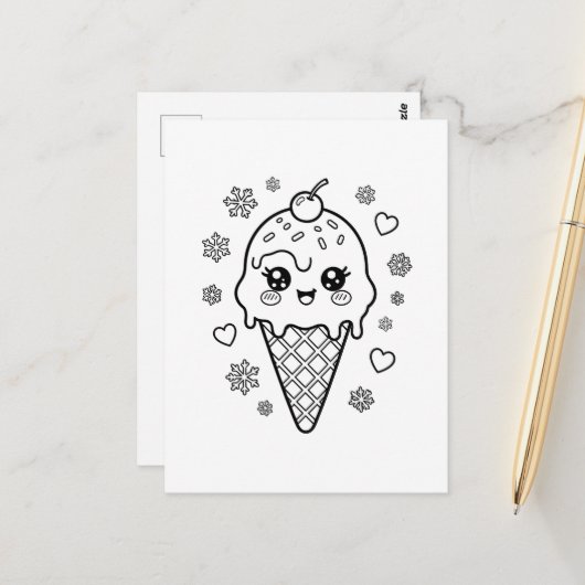 かわいいアイスクリームコーンのぬりえ ポストカード (正面/裏面インサイチュ)