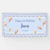 かわいいアイスクリームコーンブルーキッズボーイ誕生日 横断幕 (横)