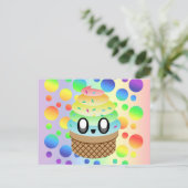 かわいいアイスクリームコーンレインボードット ポストカード (スタンド正面)
