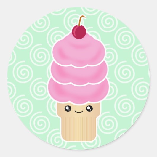 かわいいアイスクリームコーン ラウンドシール (正面)